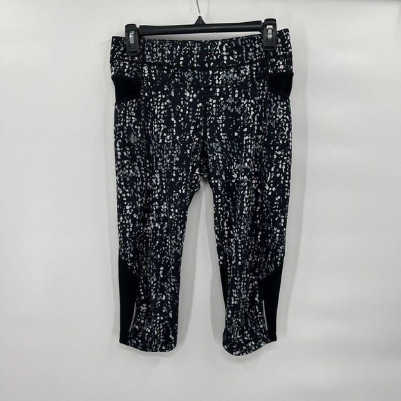 Athleta Capri‎ Leggings Womens Small Black/Grey Speckled Pockets Crop Stretch - Picture 1 of 7